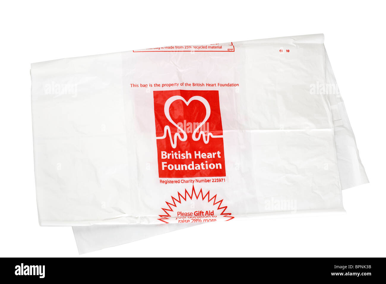 Auffangbeutels White British Heart Foundation Charity Stockfoto