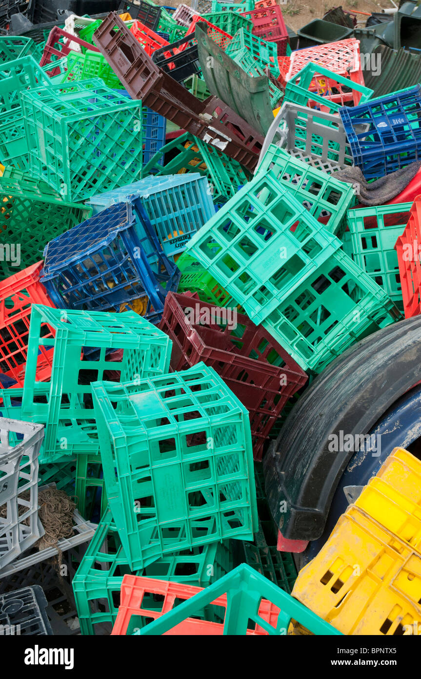 Kunststoffkisten für recycling auf eine recycling-Anlage Stockfoto