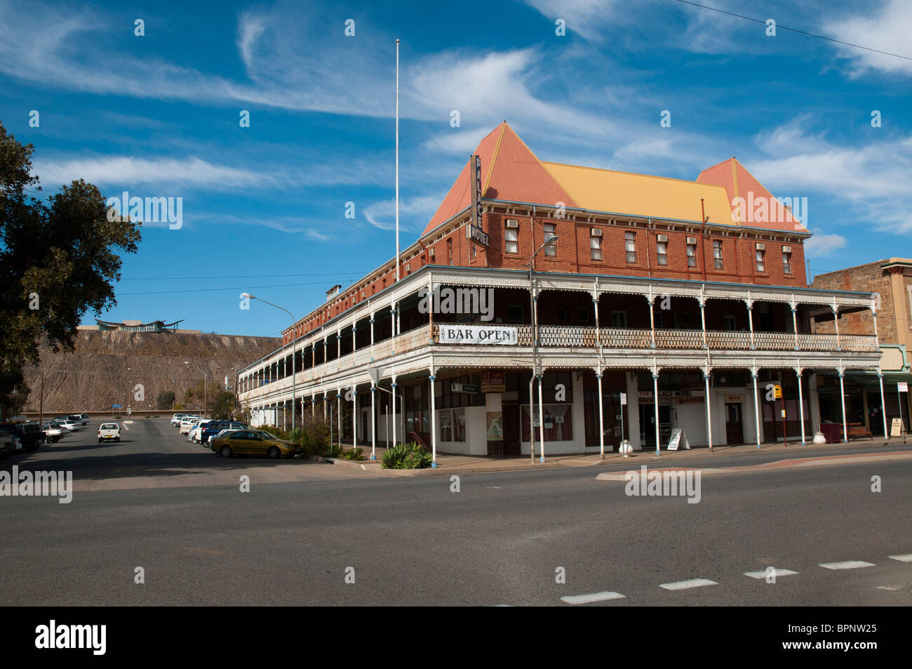 Das reich verzierte Palace Hotel in New South Wales-Bergbau-Stadt Broken Hill in dem Film "Priscilla Queen of the Desert" vorgestellten Stockfoto