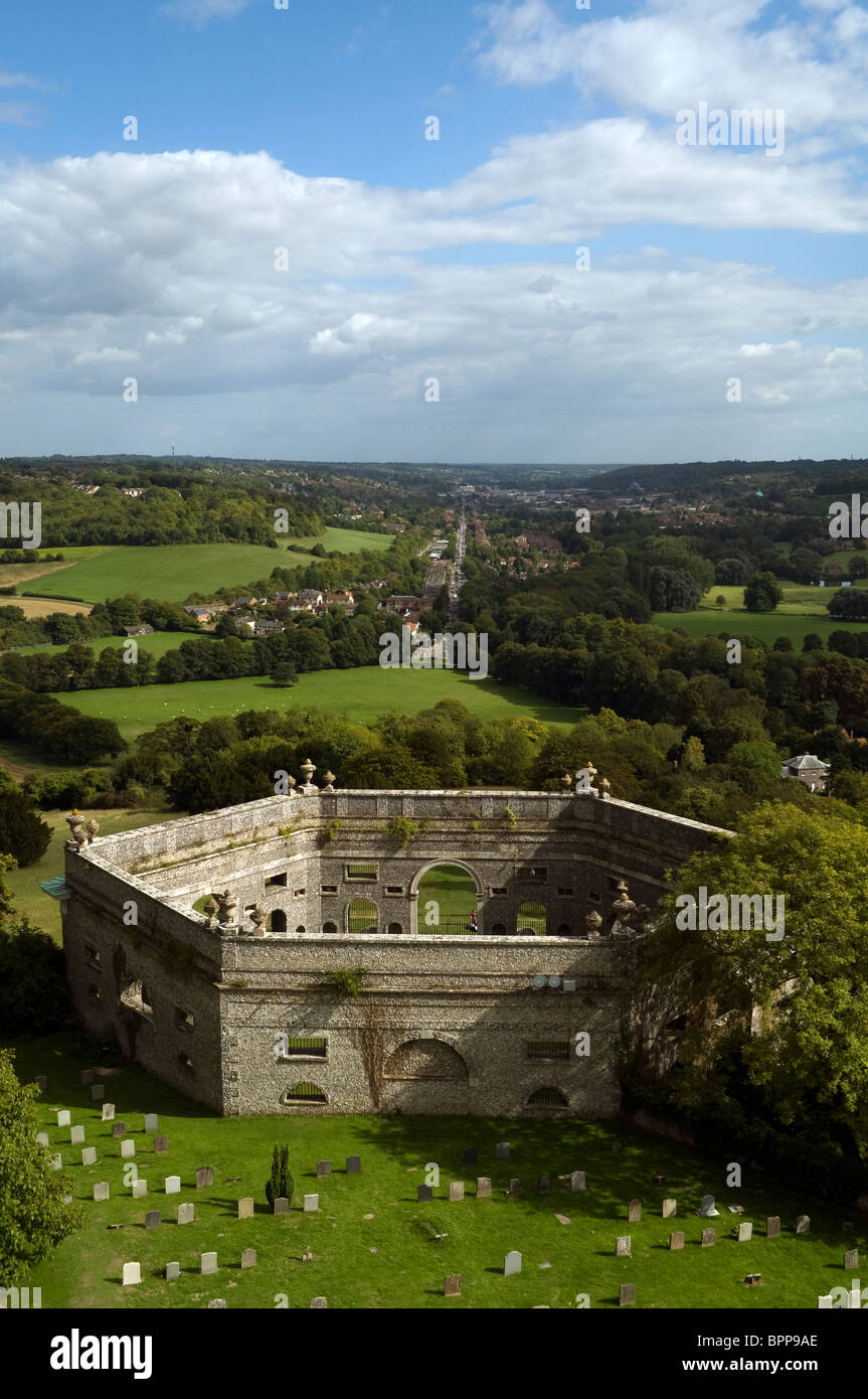 Luftaufnahme des Chilterns Landschaft vom Kirchturm der St. Lawrence West Wycombe Buckinghamshire UK Stockfoto