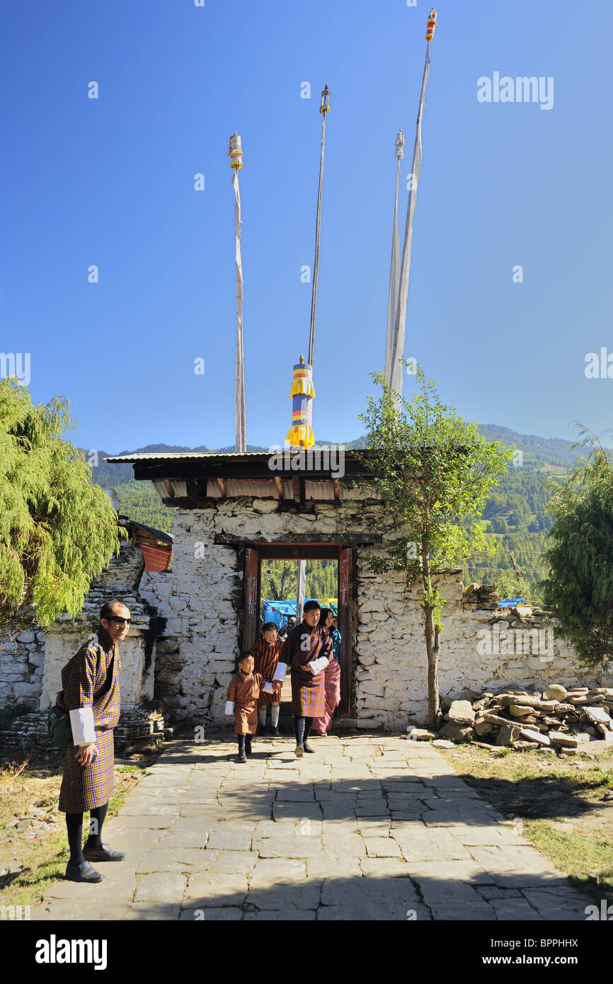 Tamshing Lhakhang Tempeleingang, Bumthang, Bhutan. Stockfoto