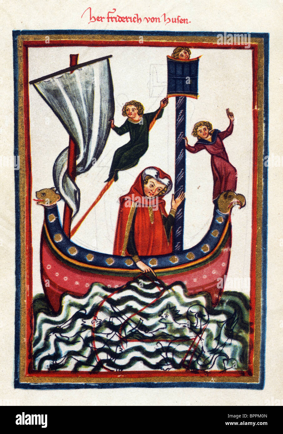 Beleuchtung aus dem 14. Jahrhundert Codex Manesse; Frederick von Husen deutscher Dichter, verlassen für Kreuzzug ins Heilige Land Stockfoto