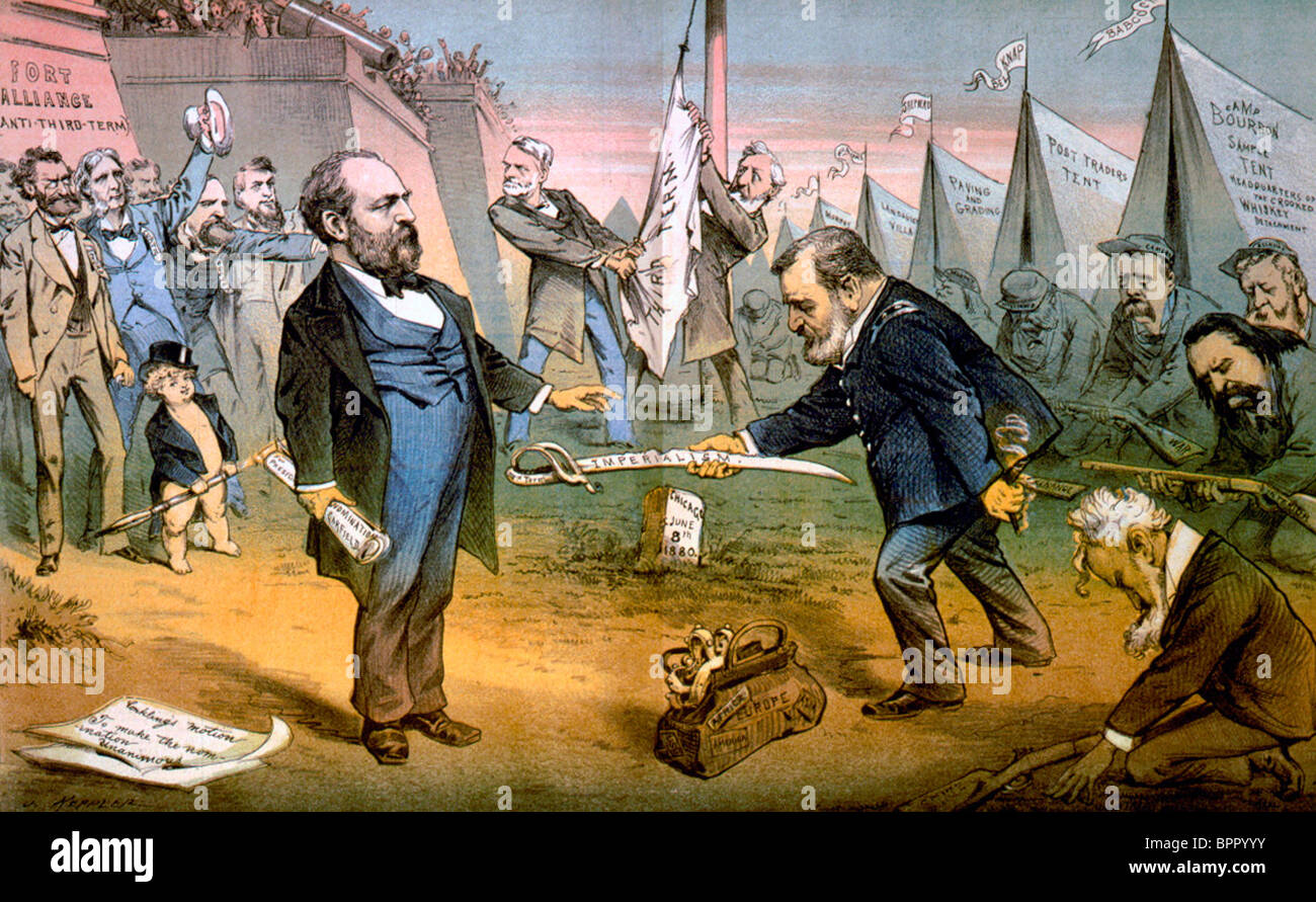 Der Appomattox des dritten Termers - bedingungslose Kapitulation - ergibt Präsident Grant, zukünftiger Präsident Garfield, 1880 Stockfoto