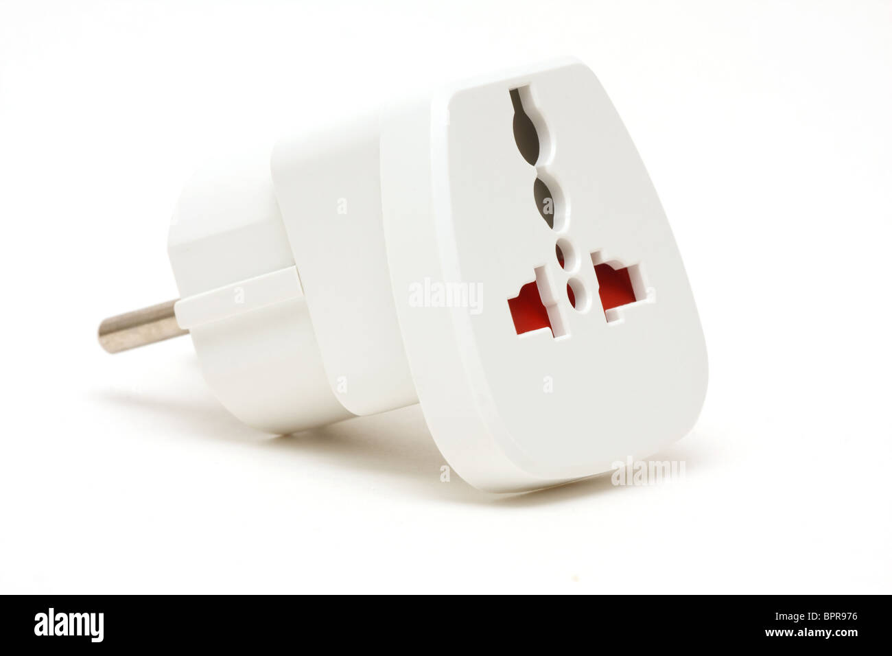 Elektrische Pin Adapter auf weißem Hintergrund Stockfoto
