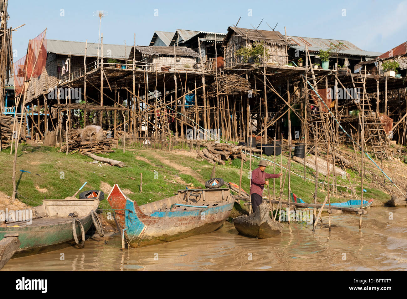 Gestelzt Dorf auf dem Tonle Sap See in der Nähe von Siem Reap, Kambodscha Stockfoto