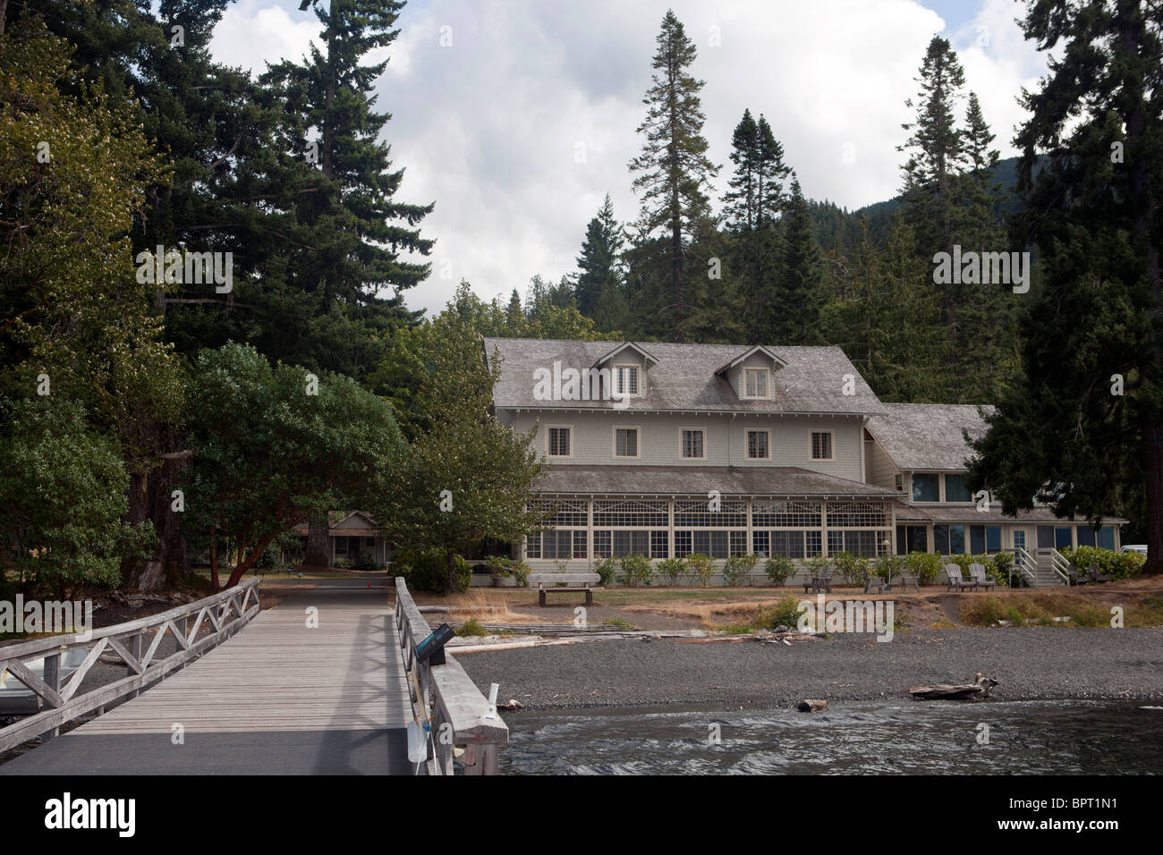 Crescent Lake Lodge, Olympic Nationalpark, Washington, Vereinigte Staaten von Amerika Stockfoto