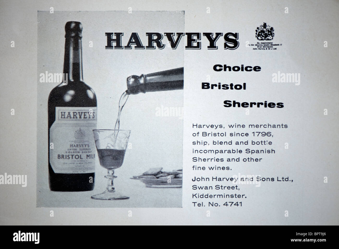 Schwarze und Weiße Magazin Werbung für Harveys Bristol Cream Sherry. Stockfoto