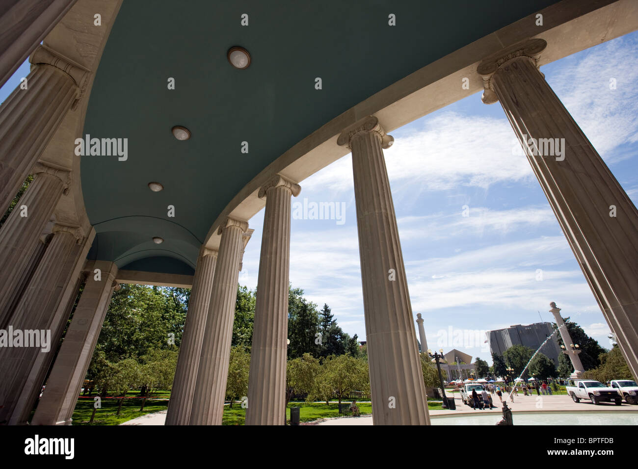 Voorhees Memorial Dichtung Teich, klassizistische Denkmal im Civic Center Park, Denver, Colorado, USA Stockfoto