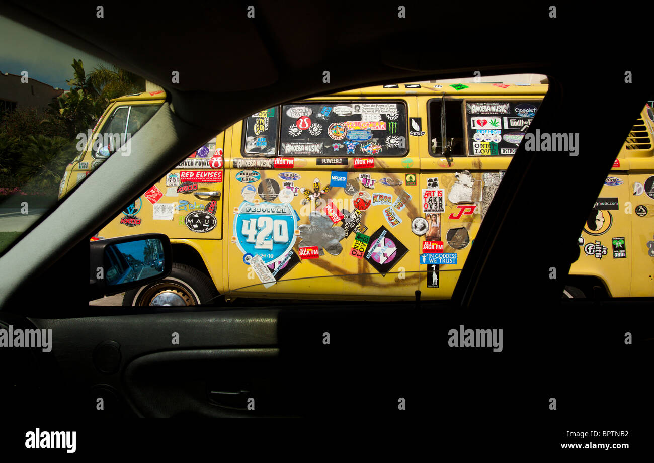 Eine gelbe van, Santa Monica, Los Angeles County, California, Vereinigte Staaten von Amerika Stockfoto