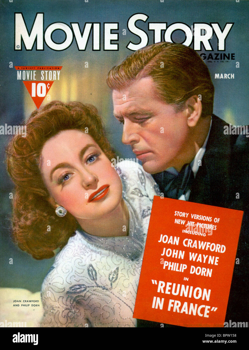 JOAN CRAWFORD & PHILIP DORN DECKEN MOVIE STORY MAGAZIN-COVER (1942) Stockfoto