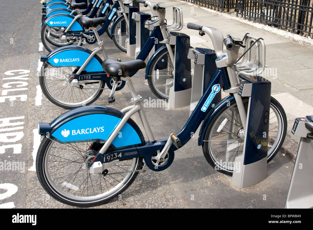Barclays London Zyklus Leihfahrräder Schema Stockfoto