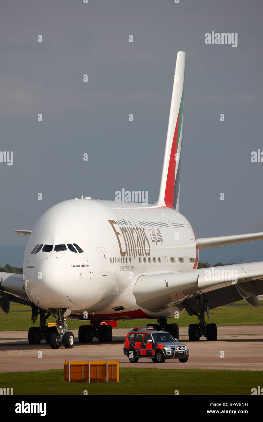 Airbus A380 Emirates Airlines am Flughafen Manchester Stockfoto