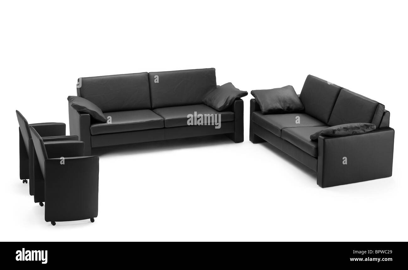 Ein Blick auf eine schwarze Leder sofa Stockfoto