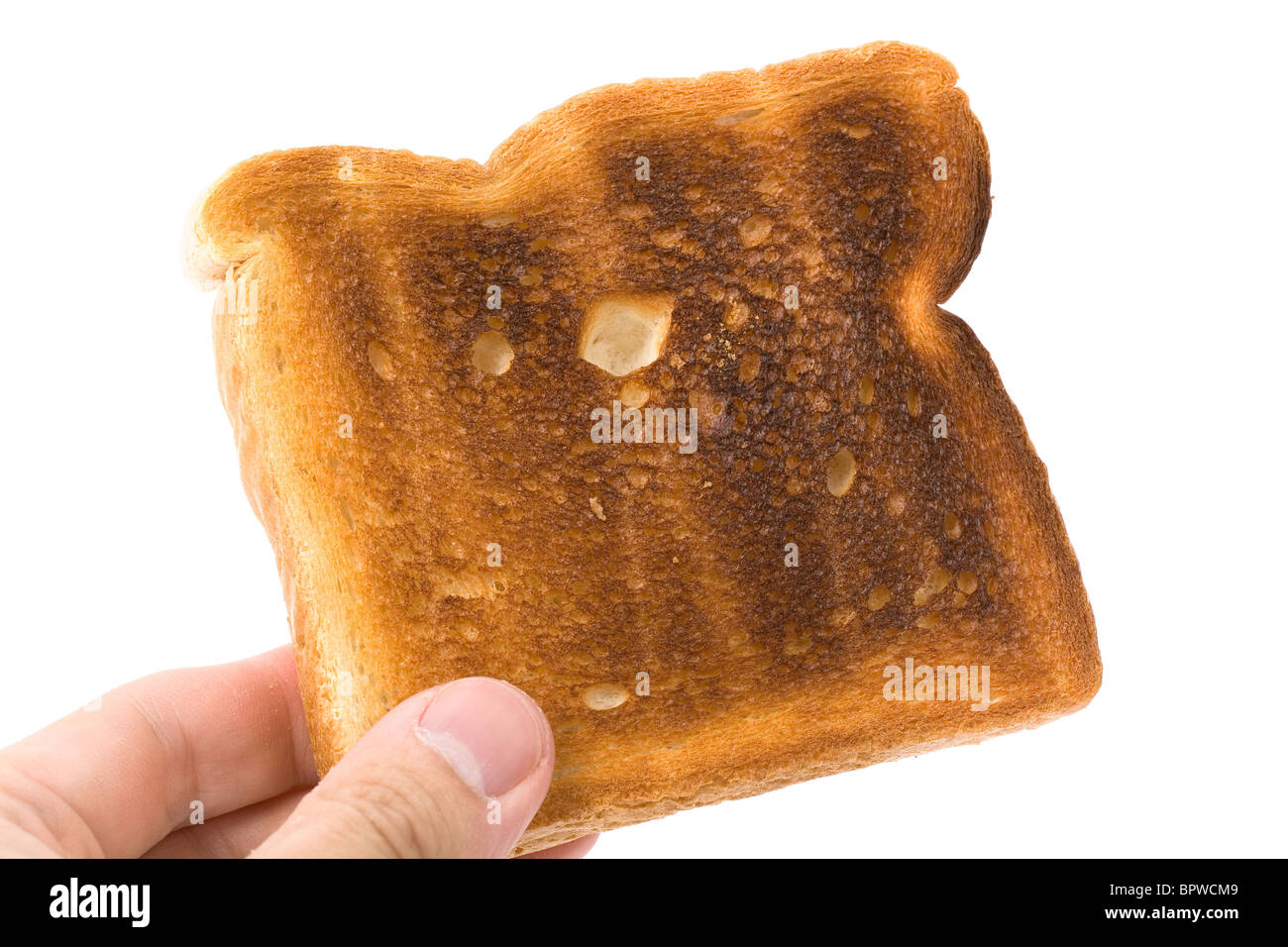 ein geröstetes Brot Scheibe mit weißem Hintergrund Stockfoto