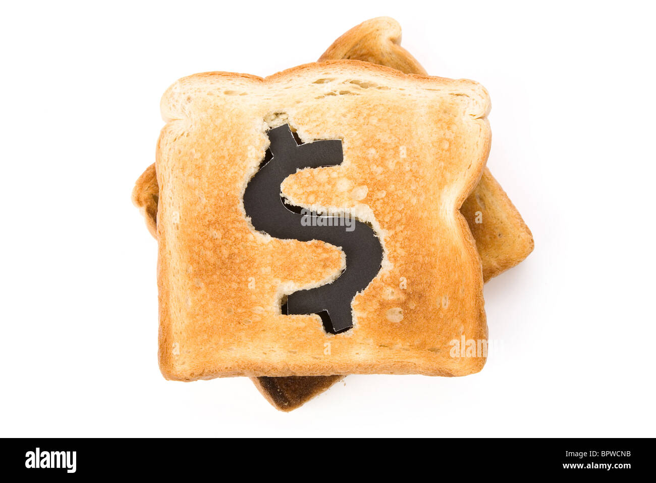 Brot Scheibe mit Dollarzeichen, Konzept Höchstkurs von Essen oder Essen für Unternehmen Stockfoto