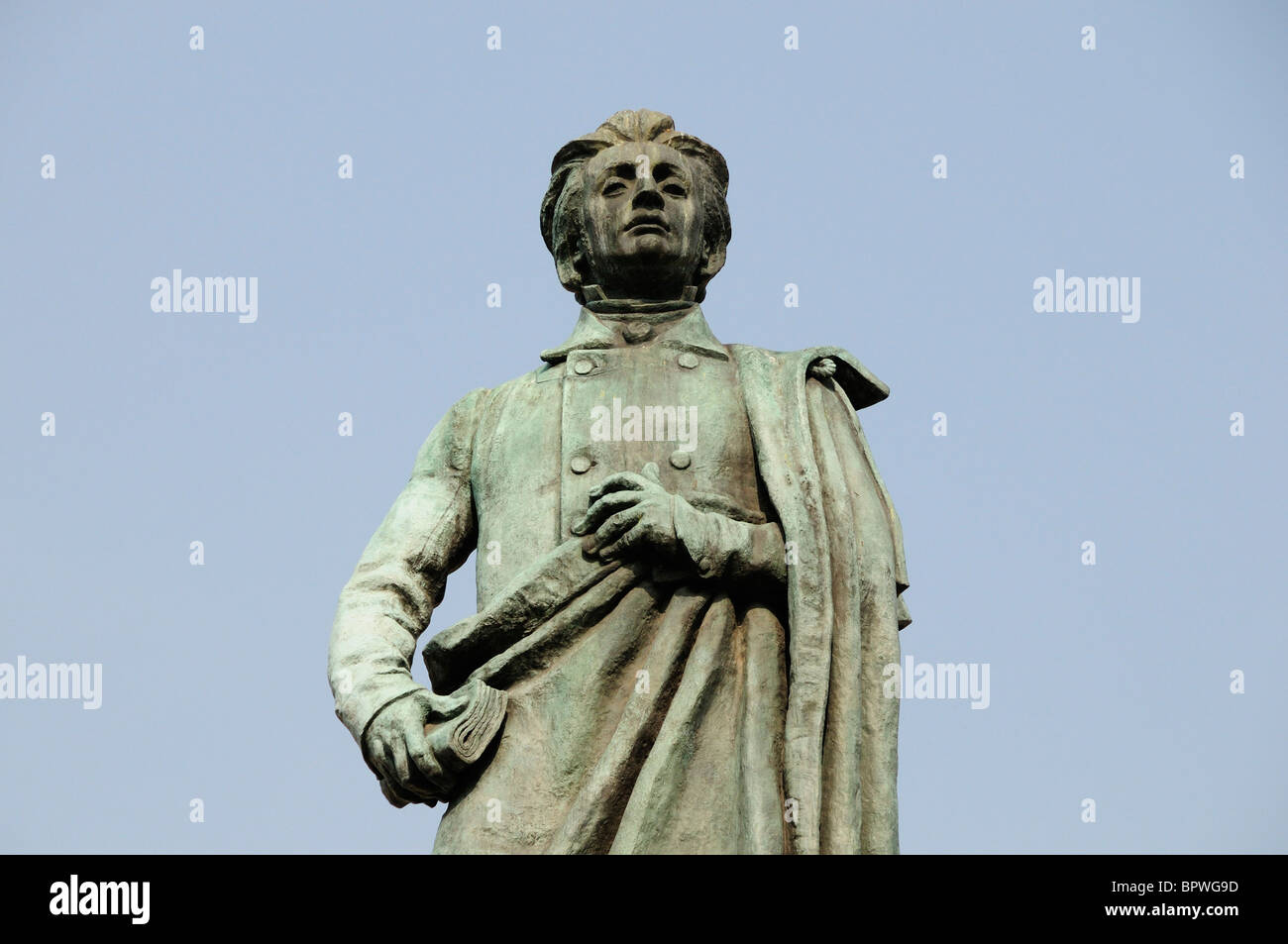 Detail der Adam-Mickiewicz-Statue, eine beliebte 19 Jh. romantische Ferderer, in dem Rynek Glowny Stockfoto