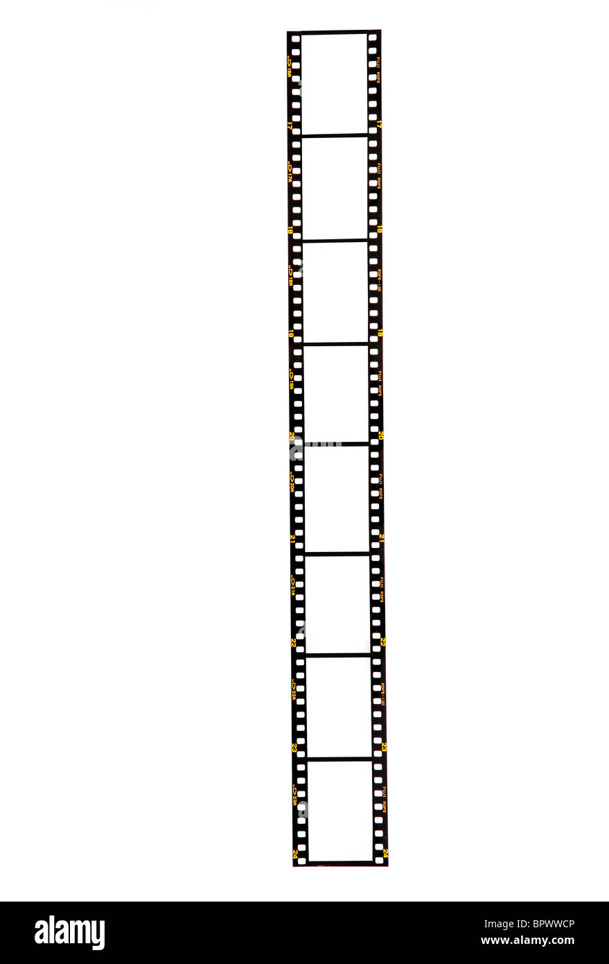 Leere 35mm Filmstreifen auf einem weißen Hintergrund bereit für Ihre Bilder eingefügt werden soll. Fuji, vor-digitalen aus 1980er/1990er Jahre. Stockfoto