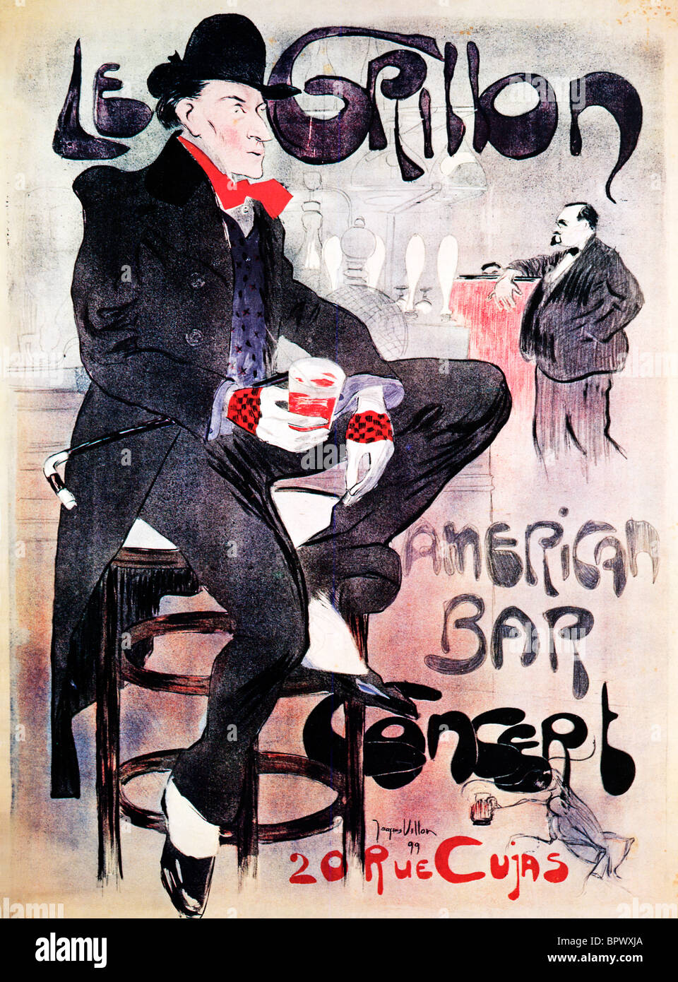 Le Grillon, 1899-Jugendstil-Plakat von Montmartre Künstler Jacques Villon für eine modische Pariserin American Bar Stockfoto