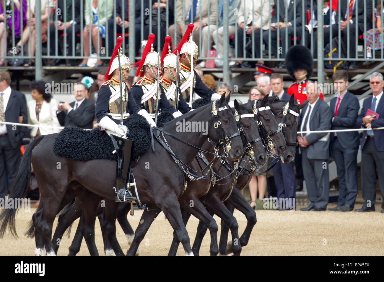 Vier Soldaten der Blues and Royals, #2 in die königliche Prozession. "Trooping die Farbe" 2010 Stockfoto