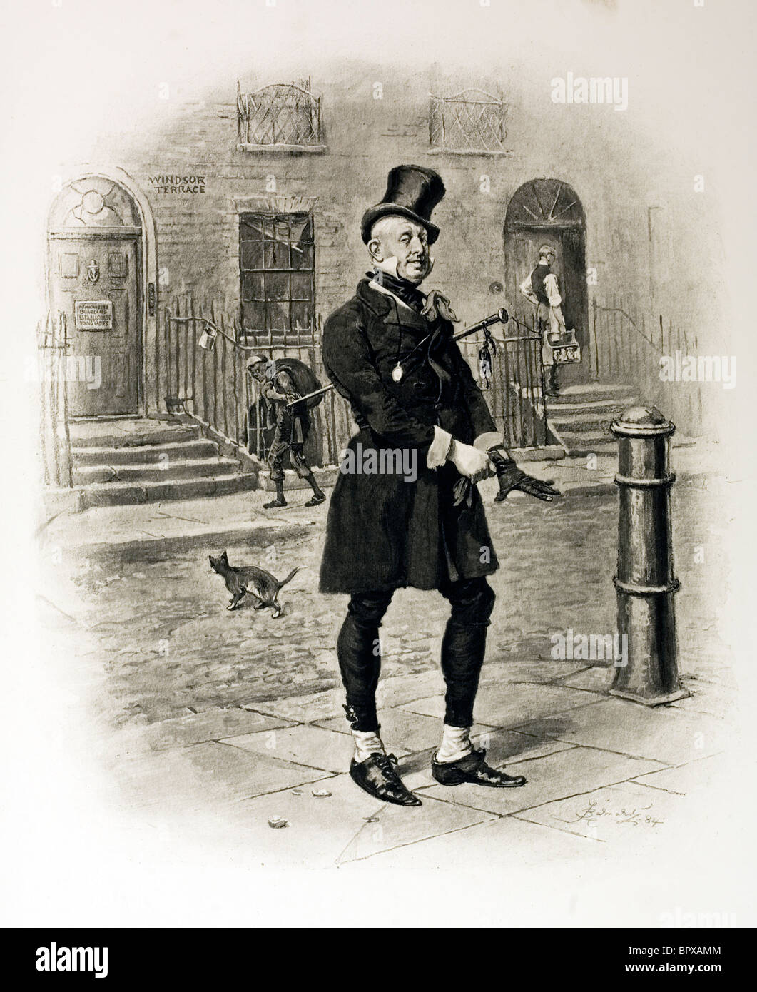 Charakterbild des Herrn Micawber von David Copperfield von Charles Dickens. Künstler Frederick Barnard... Stockfoto