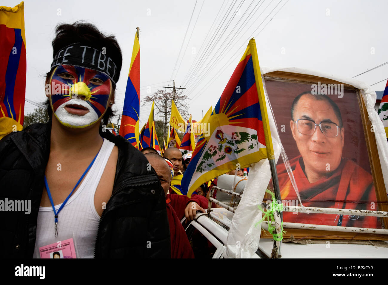 Demo für den 51. Jahrestag des tibetischen Aufstandes, Dharamsala, Himachal Pradesh, Indien. Stockfoto