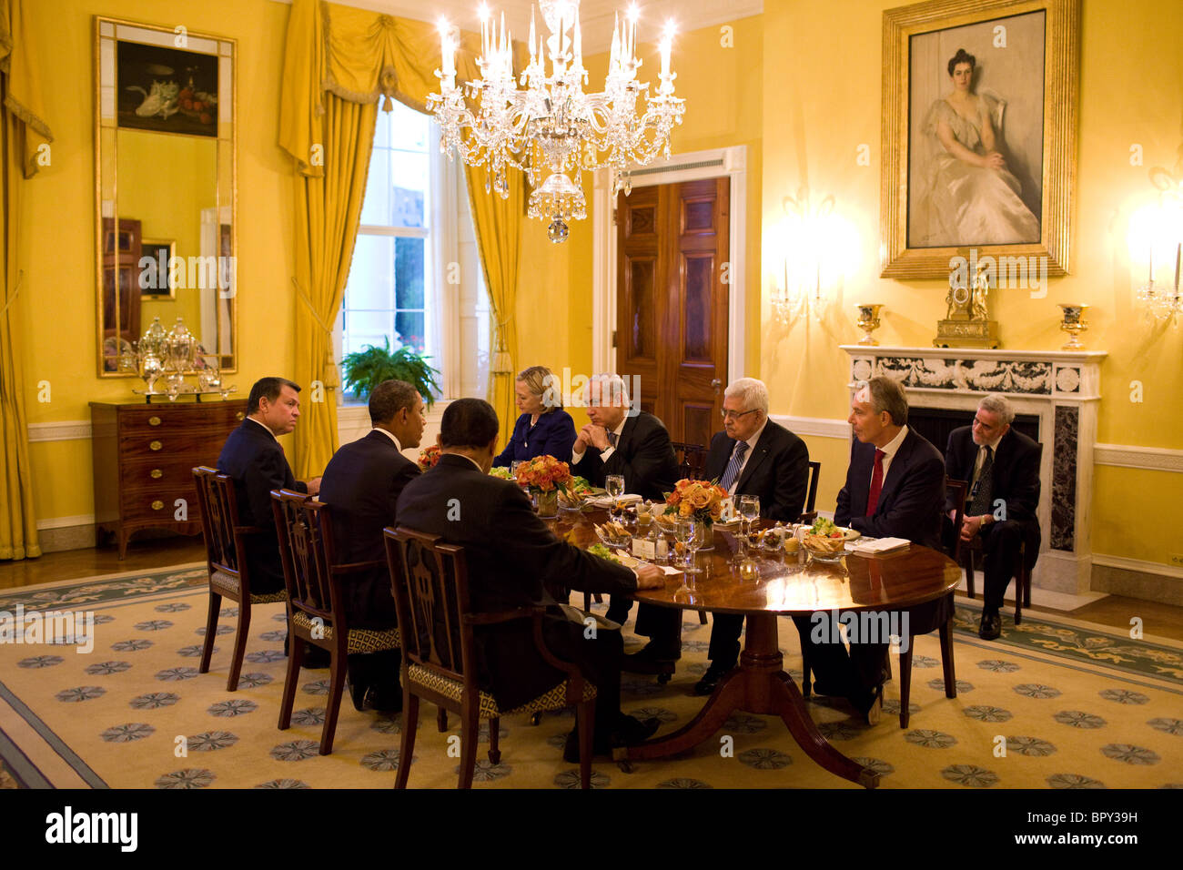 Präsident Barack Obama hält ein Arbeitsessen im Weißen Haus Stockfoto