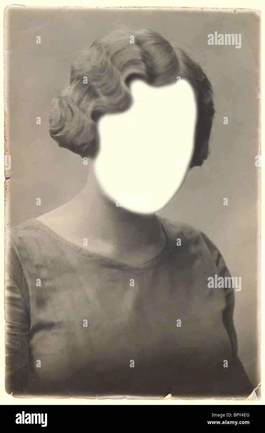 Retro-Foto der Frau. Gesicht geklont. Sie können den Rahmen oder fügen Ihr eigenes Gesicht. Stockfoto