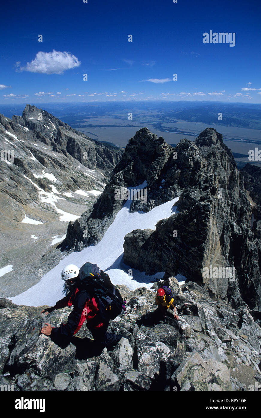 Bergsteiger steigen die Süd-Teton, Grand-Teton-Nationalpark, Wyoming Stockfoto