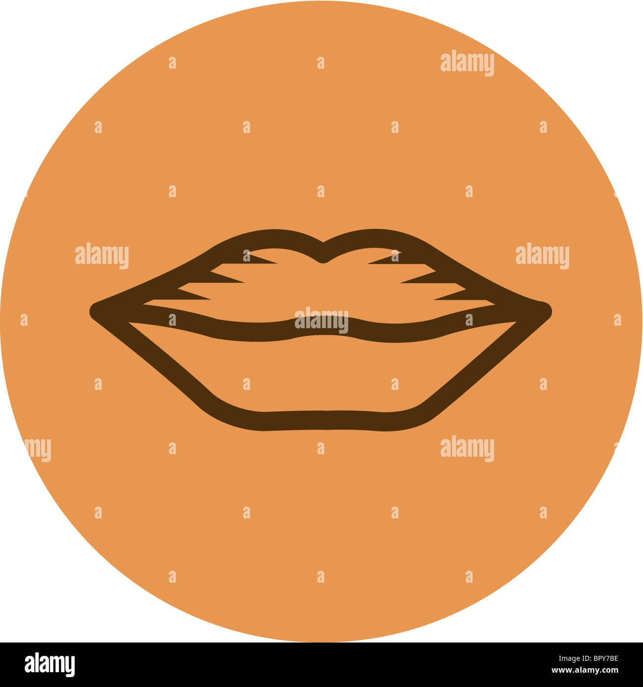 Illustration der Lippen auf einem orangefarbenen Hintergrund Stockfoto