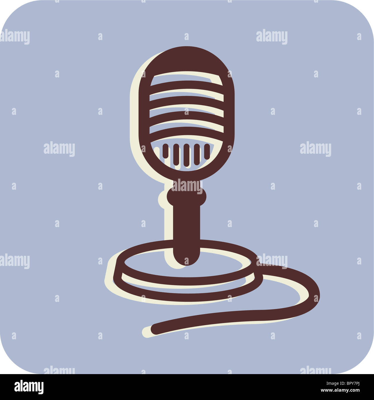 Abbildung eines Mikrofons auf blauem Hintergrund Stockfoto