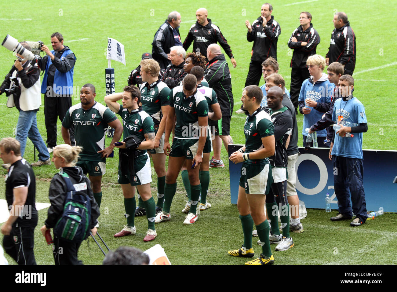 London Irish Rugby-Team bei der Charity Middlesex Sevens, Twickenham Stockfoto