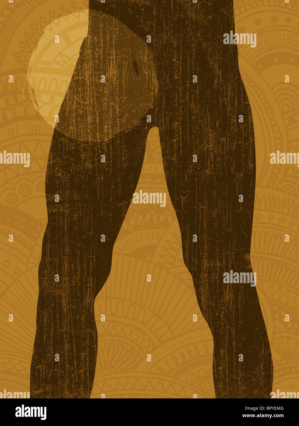 Silhouette eines Personen-Beine mit ein Schlaglicht auf die Leiste Stockfoto