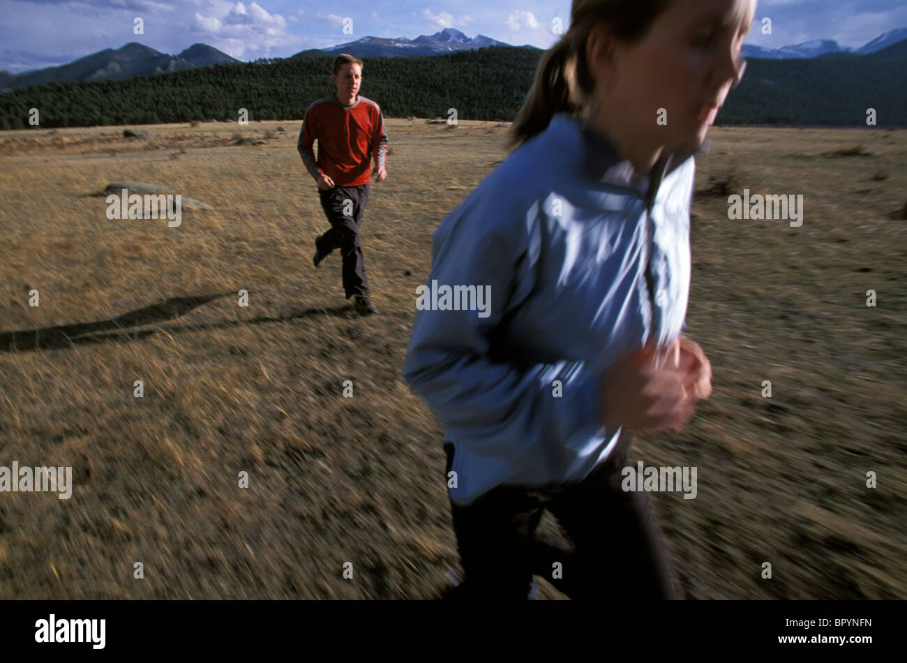 Beth Rodden und Tommy Caldwell bekommen in einige cross-Training beim laufen. Stockfoto