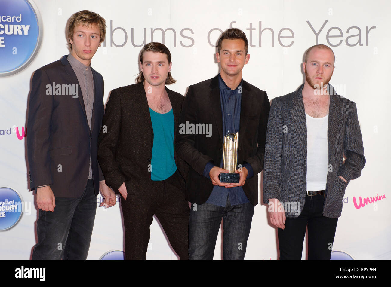 Chris Talbot, Tom Fleming, Ben wenig und Hayden Thorpe von den wilden Tieren der "Barclaycard Mercury Music Prize Awards 2010". Stockfoto