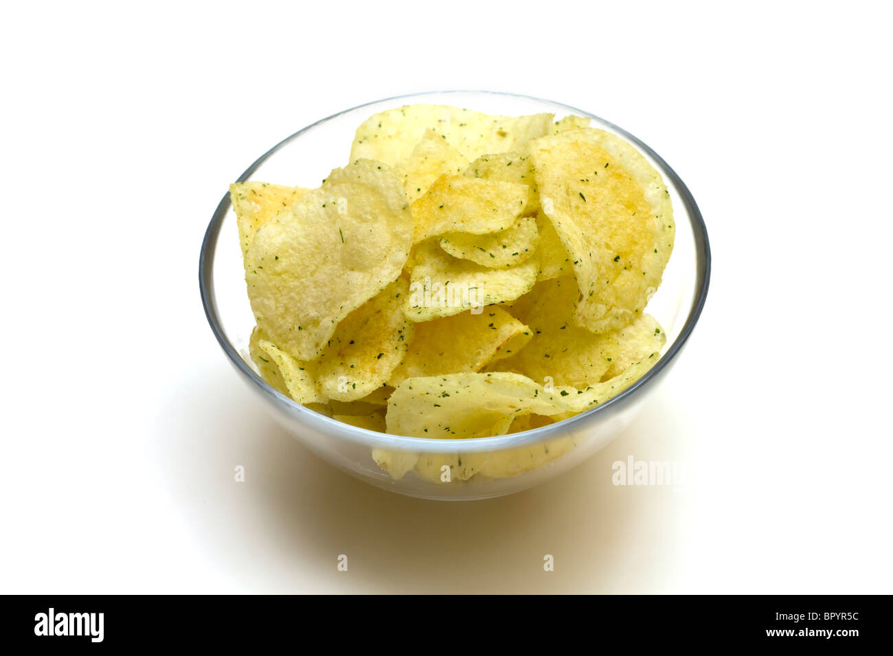 Glasschüssel von Chips Stockfoto