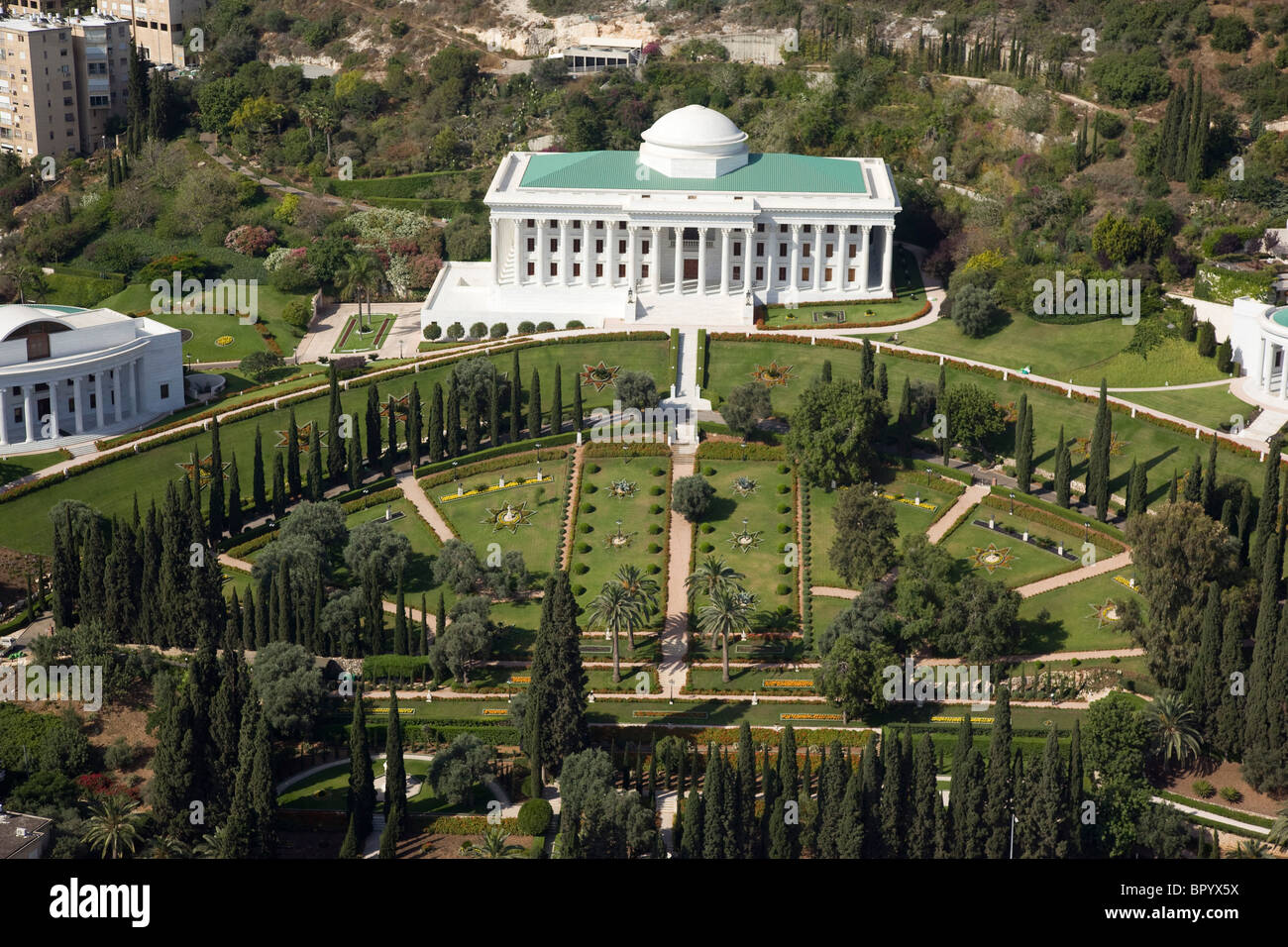Luftaufnahme von der Bahai-Gärten und Tempel an den Hängen des Berges Carmel Stockfoto