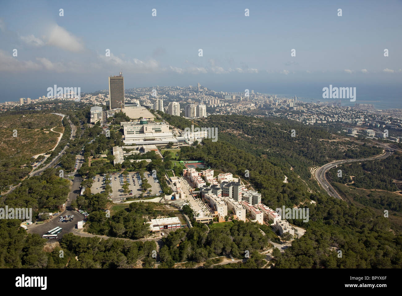 Luftbild von der Universität Haifa auf dem Berg Karmel Stockfoto