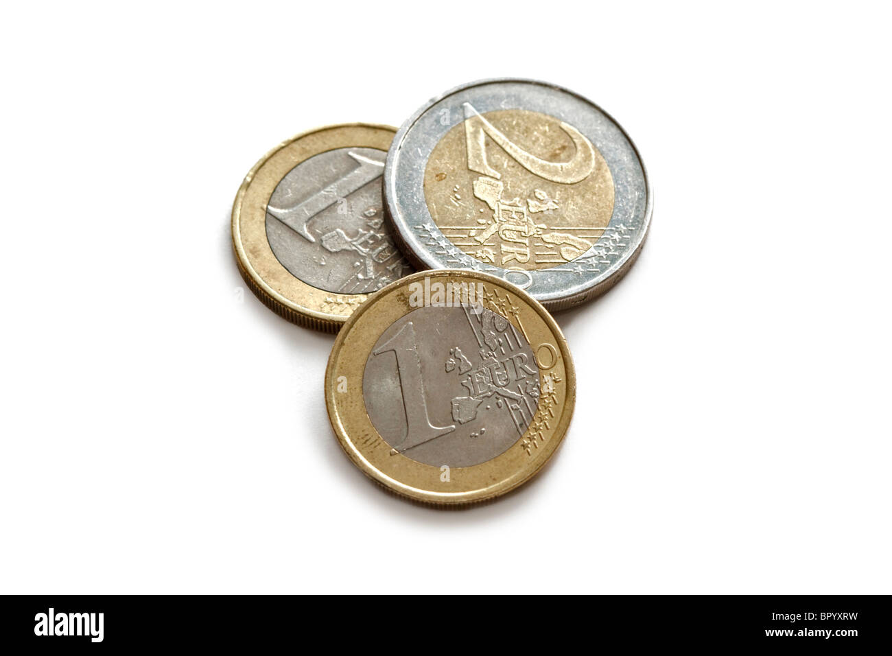 Ein und zwei Euro-Münzen Stockfoto