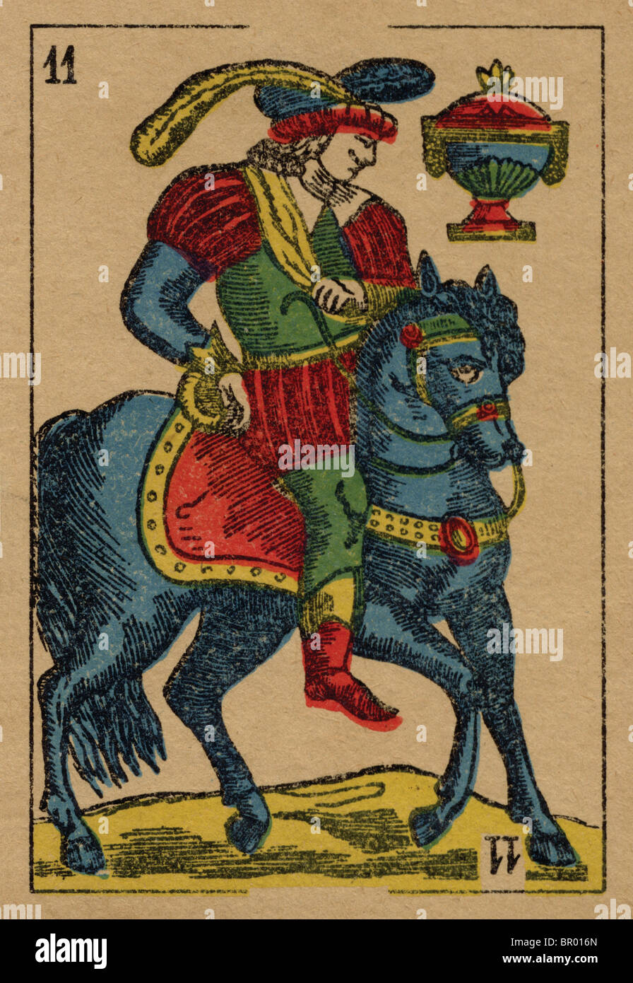 Vintage Pik-Karte mit einem Prinzen auf einem Pferd Stockfoto