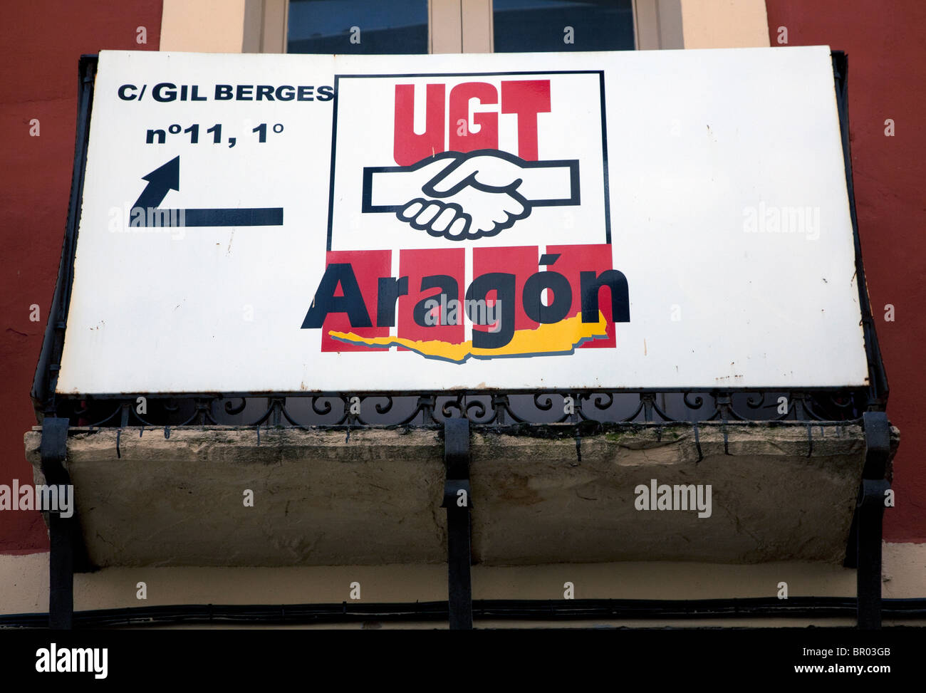 Melden Sie für UGT (Union General de Trabajadores) in Jaca, Aragon, Spanien Stockfoto