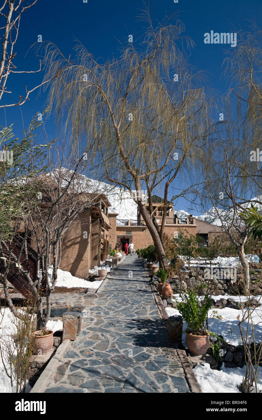 Marokko hoher Atlas-Gebirge Imlil Kasbah Toubkal Innenhof Stockfoto