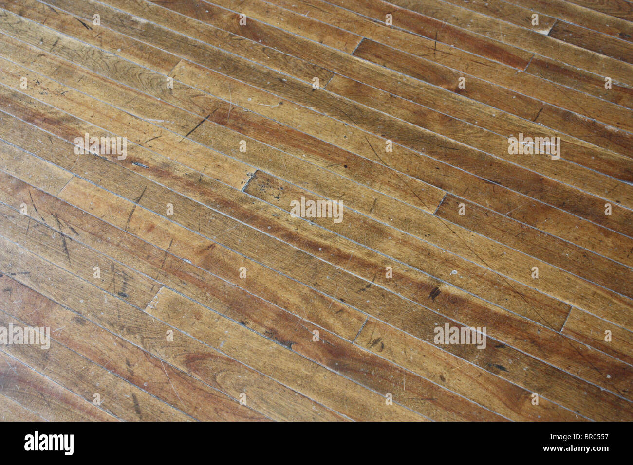alte Vintage schmutzig Kratzer aus Holz Hartholz-Fußboden Stockfoto
