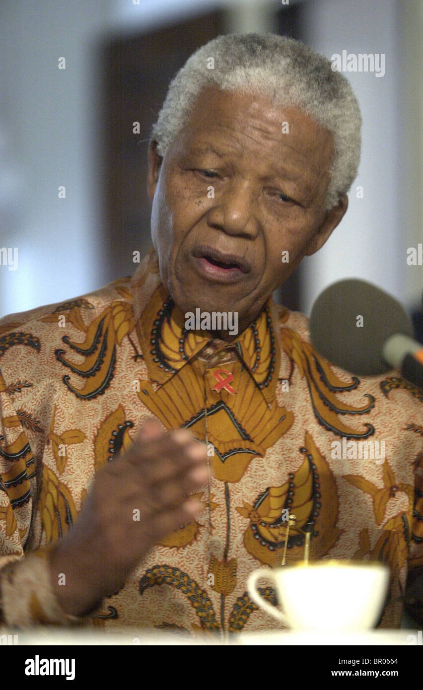 Nelson Mandela spricht während einer neuen Konferenz. Stockfoto