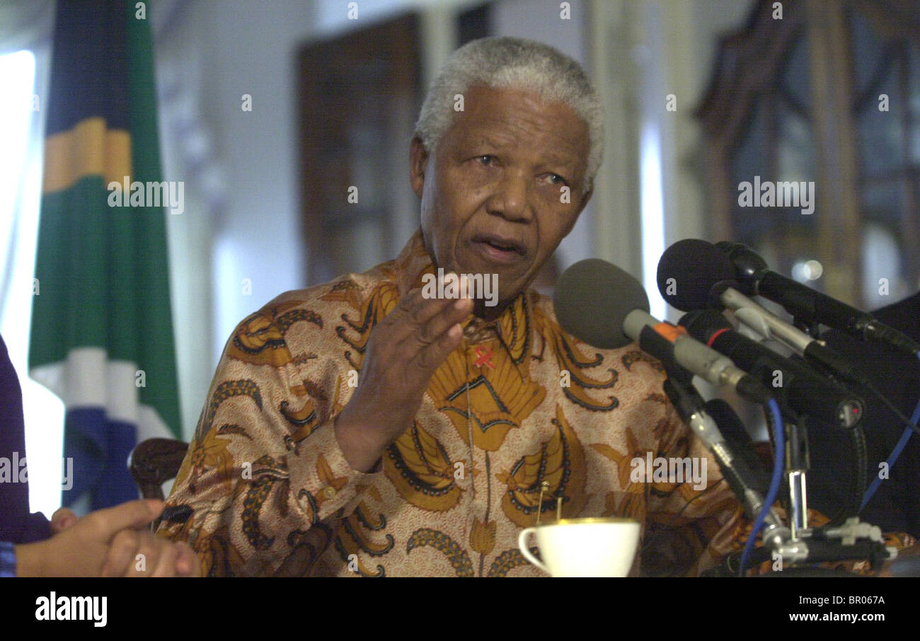 Nelson Mandela spricht während einer neuen Konferenz. Stockfoto