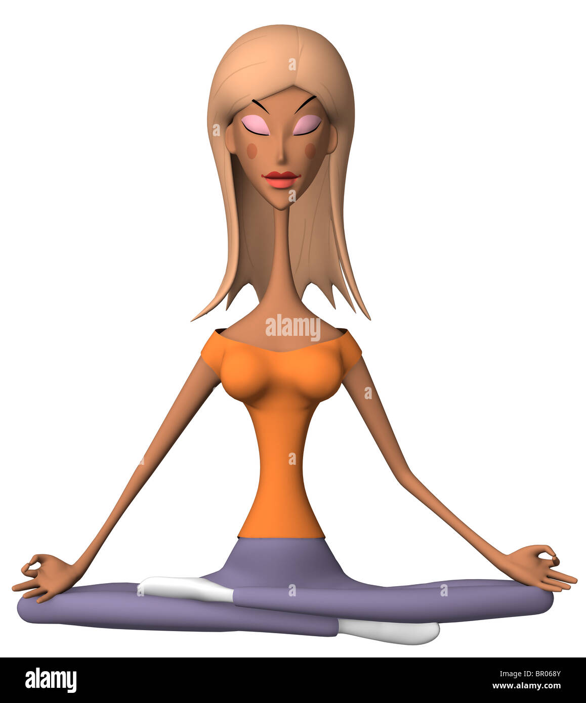 Eine junge Frau sitzt in einer Yoga-Pose in einem 3D Stil gezeichnet Stockfoto