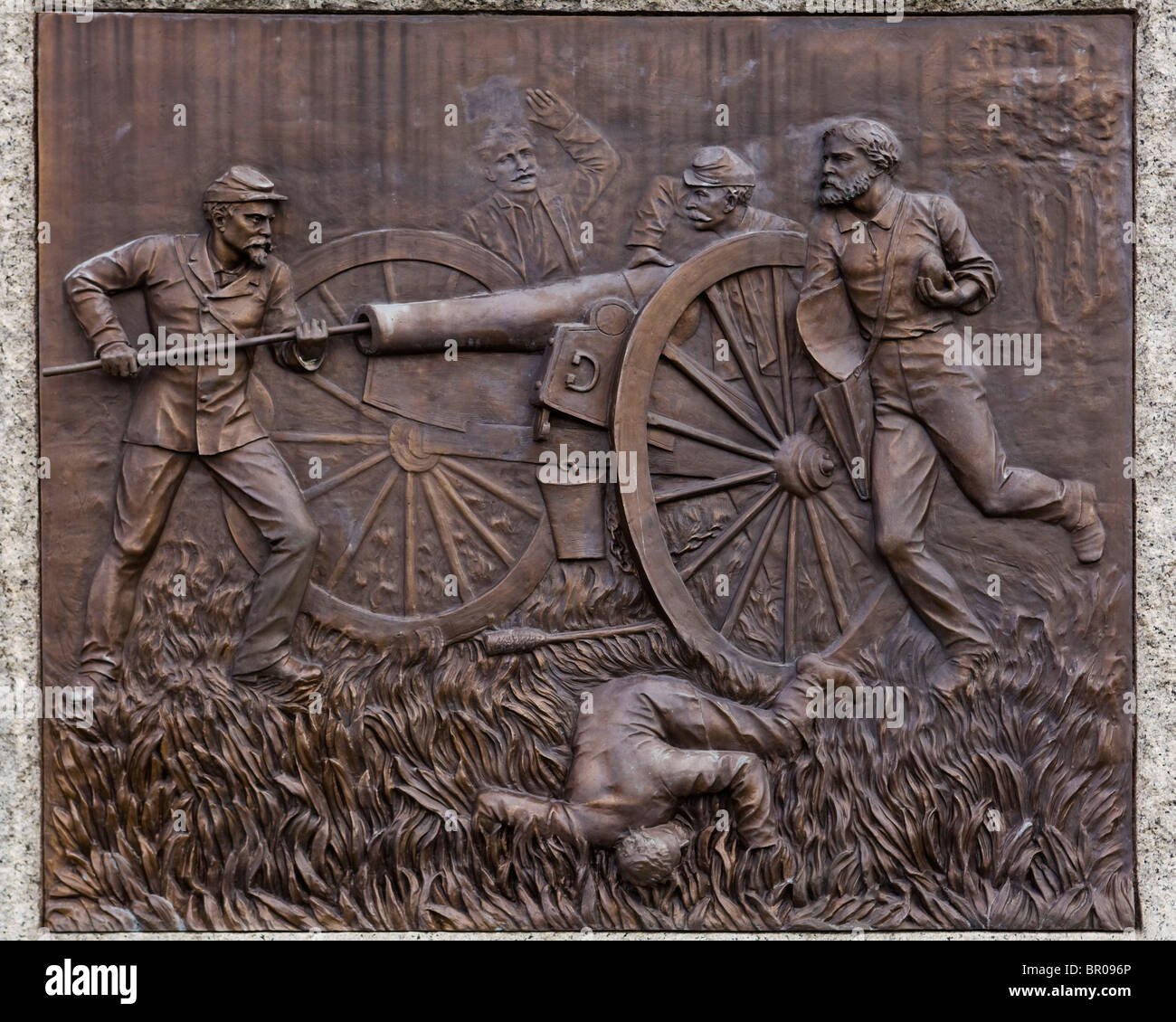 Bronzerelief Skulptur des amerikanischen Bürgerkriegs Szene Stockfoto