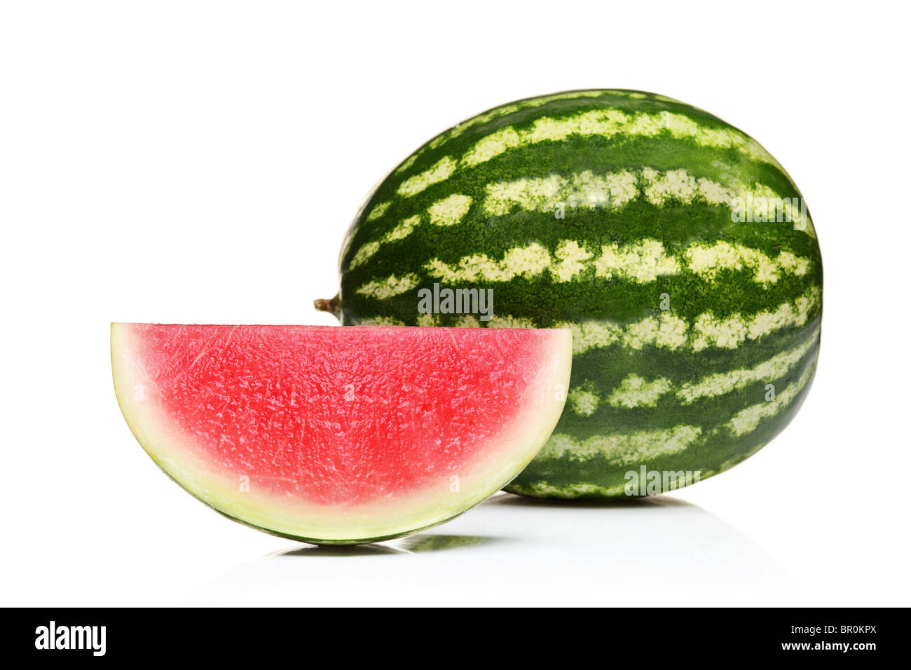 Ganze Wassermelone und in Scheiben schneiden Stockfoto