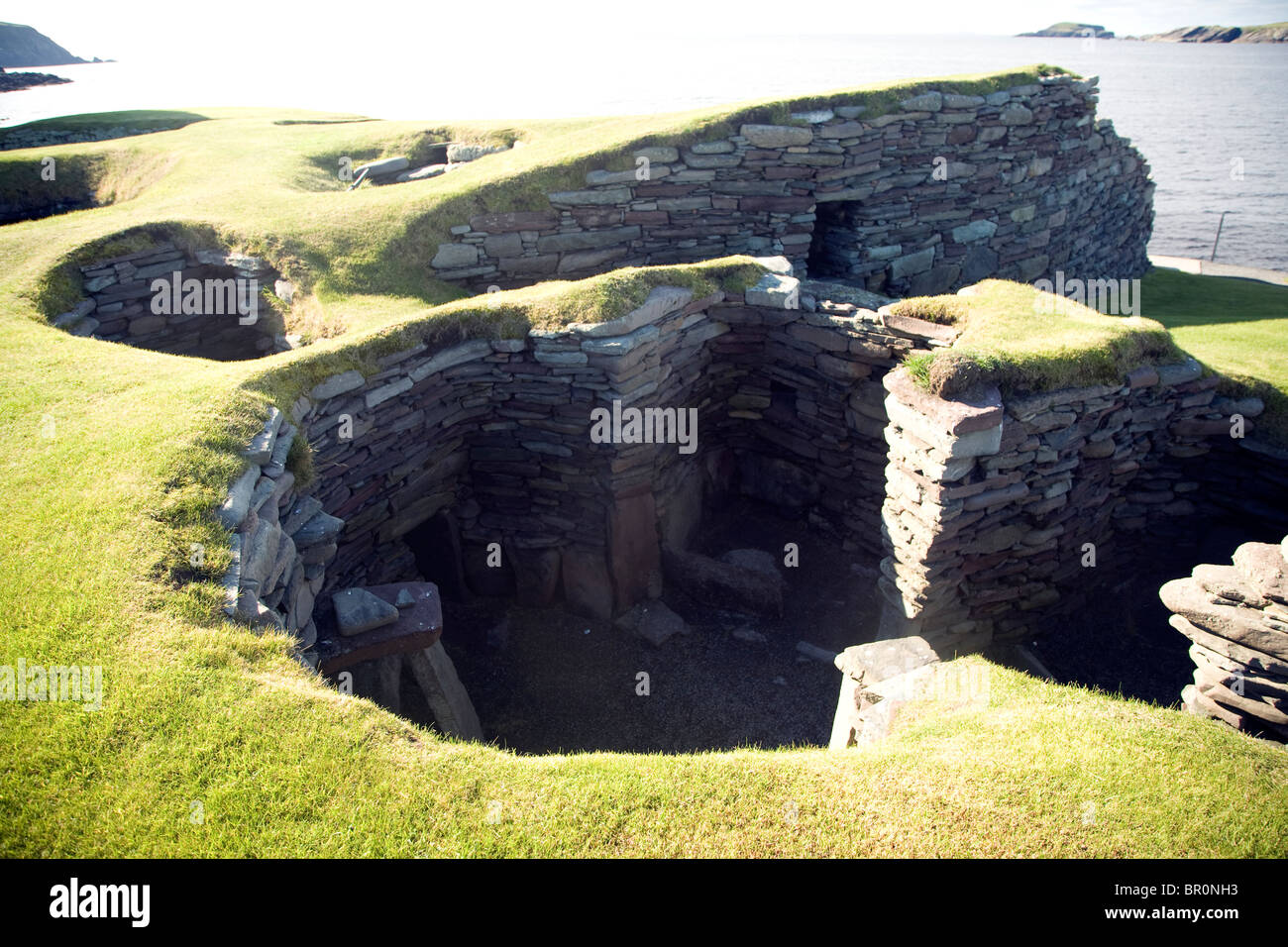 Prähistorische Siedlung Jarlshof, Shetland-Inseln, Stockfoto