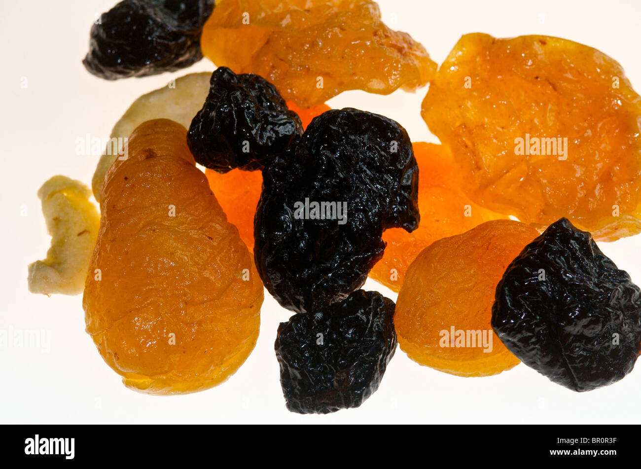 Getrocknete Früchte Bild als einen Ausschnitt Ausschnitt Aprikosen, Äpfel, Pflaumen etc. Stockfoto