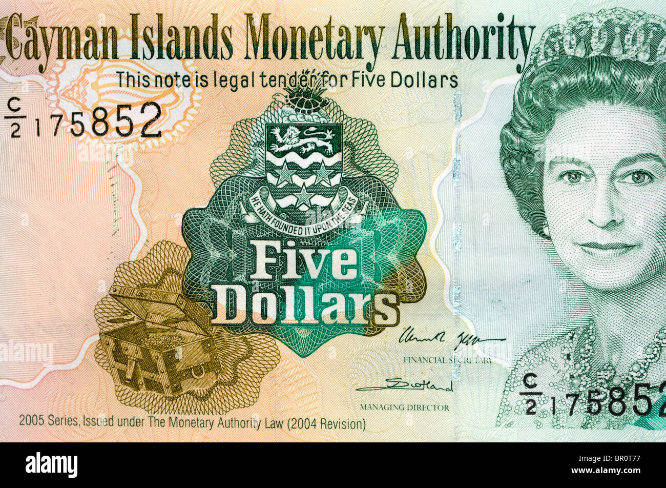 Cayman Inseln fünf 5-Dollar-Banknote. Stockfoto